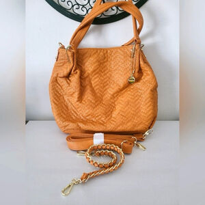 NWOT Big Buddha Mustard Yellow Vegan Leather Herringbone Pattern Shoulder Bag